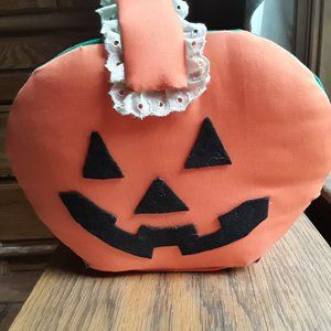 Halloween Pumpkin Shaped Cloth Basket with Handle - Hand Crafted